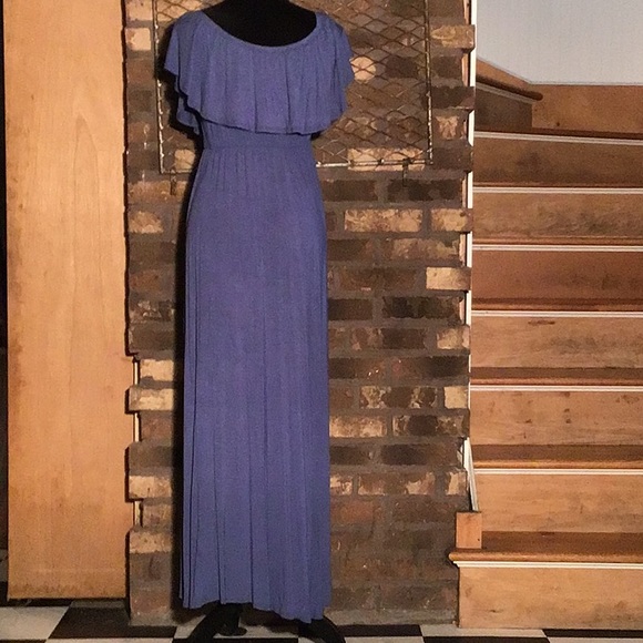 Mother Bee Maxi maternity dress elastic shoulders Indigo L - Picture 2 of 5